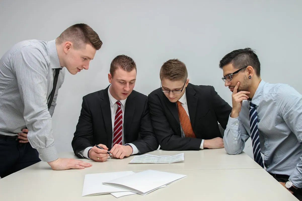 Team working together around a meeting table